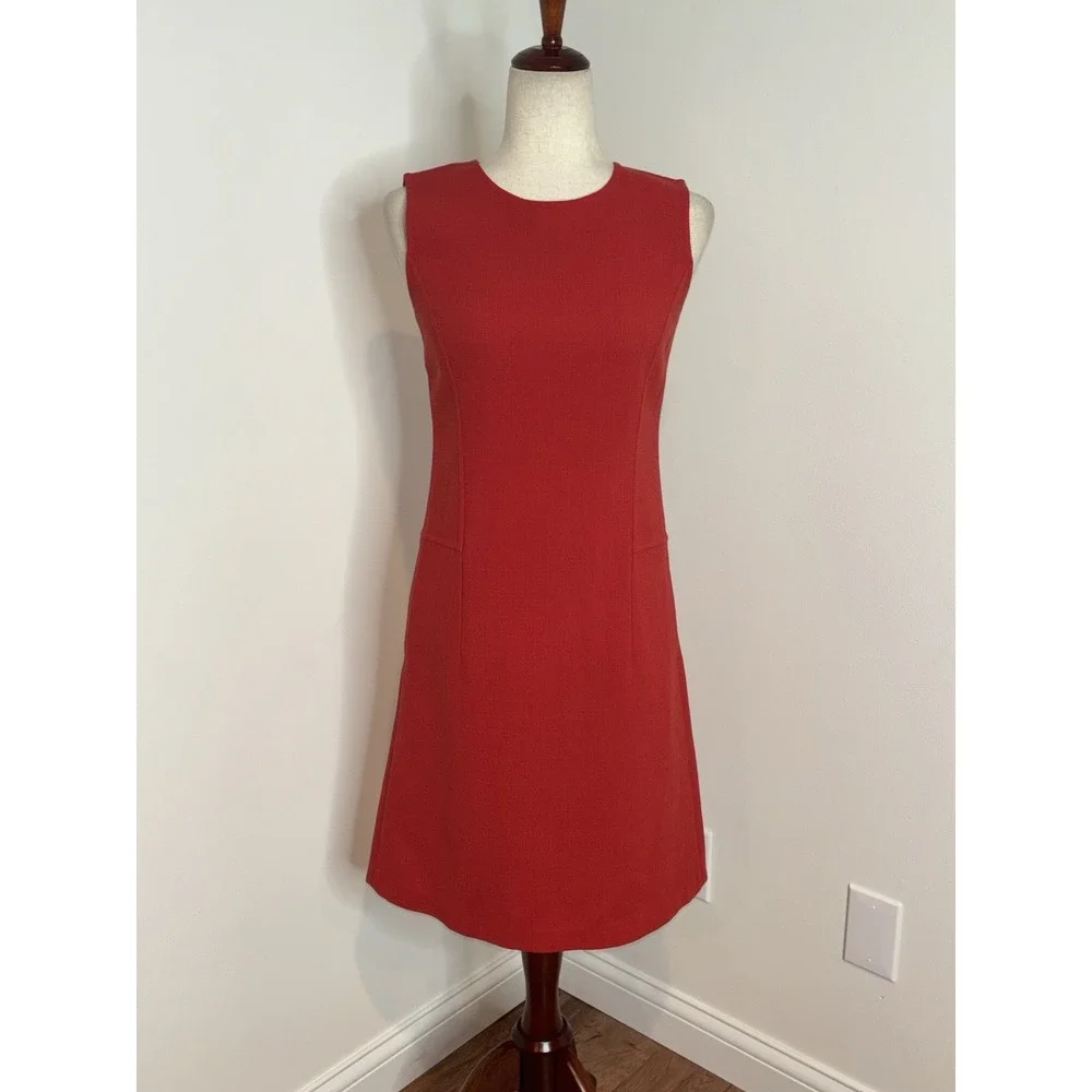 Lafayette 148 NY 2Pc Red Wool Longline Duster Coat Sz P & Sheath Dress Sz 0 Set